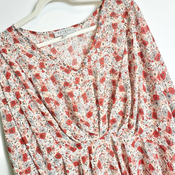 Hayden Tops - Hayden Floral Babydoll Peplum Blouse Pink Coral Womens Size S Boho‎ Semi-sheer